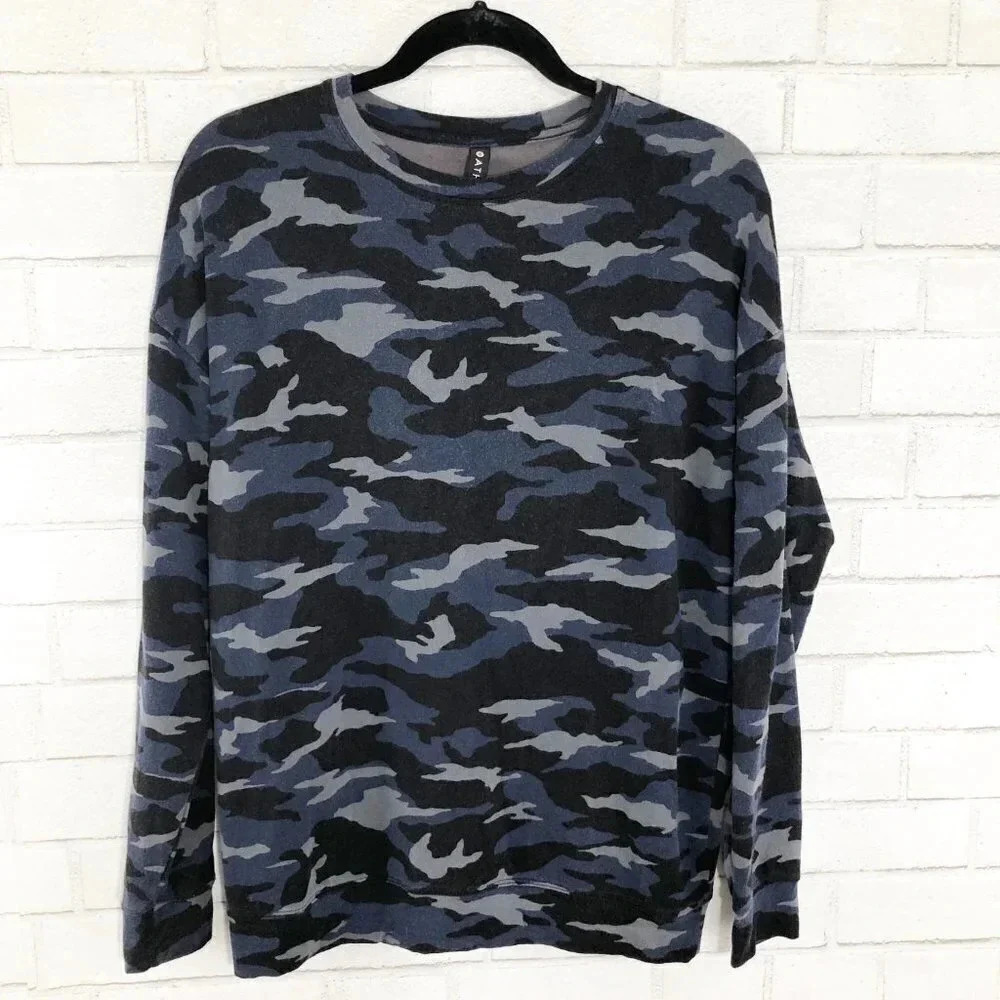 Athleta Blue/Black Camo Sweatshirt, Size Small